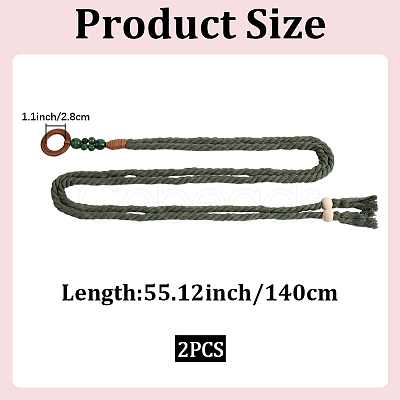 2Pcs Handmade Weaving Cotton Tie Knot Waist Chain Belts for Women Ladies Dress AJEW-CP0010-57-1