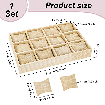 12 Grids Wood Watch Display Trays with Pillows BDIS-WH0008-18-1