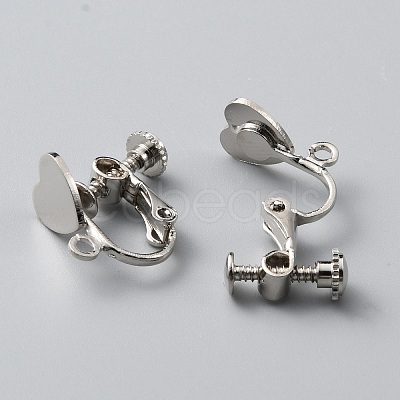 Heart Brass Clip-on Earring Findings KK-TAC0005-03P-1
