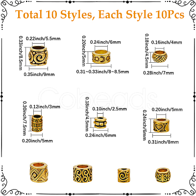 100Pcs 10 Styles Tibetan Style Zinc Alloy Beads FIND-SP0005-93-1