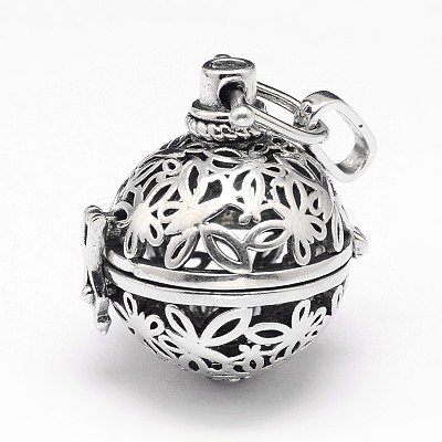 Rack Plating Brass Hollow Round with Butterfly Cage Pendants KK-M181-15AS-1