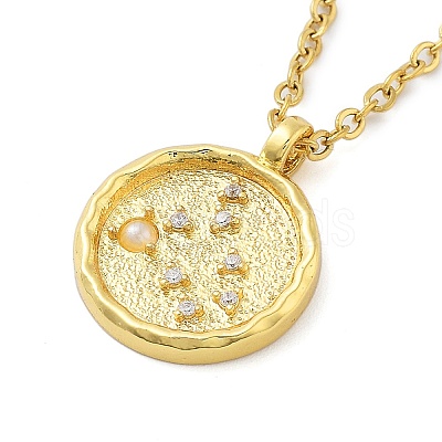 304 Stainless Steel Cubic Zirconia Constellation Flat Round Pendants STAS-S145-01G-1