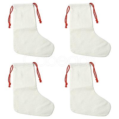 Linen Heat Transfer Christmas Stocking Pendant Decorations AJEW-YWC0001-09-1