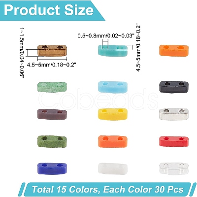 450Pcs 15 Colors 2-Hole Glass Seed Beads SEED-FH0001-07A-1