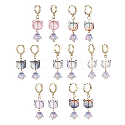 7 Pairs Lampwork Hoop Earrings EJEW-JE06546-1