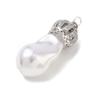 Brass Micro Pave Clear Cubic Zirconia and Creamy White Imitation Pearl Pendants KK-A300-13A-P-1
