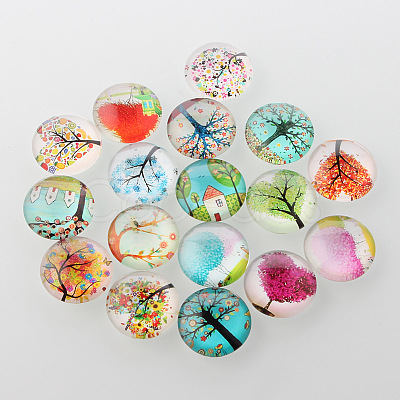 Tree of Life Printed Half Round/Dome Glass Cabochons GGLA-A002-30mm-GG-1