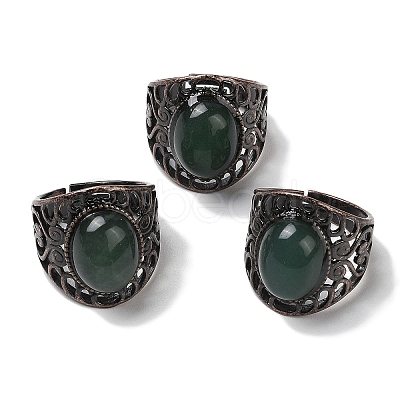 Natural Green Aventurine Oval Adjustable Rings RJEW-K271-06R-18-1
