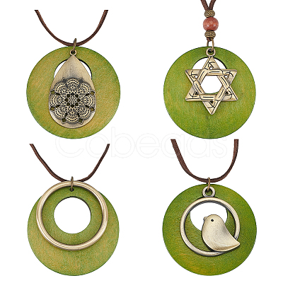 4Pcs 4 Styles Tibetan Style Alloy Pendant Necklaces Set with Faux Suede Cords NJEW-AN0001-73-1