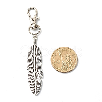 Leaf/Feather Tibetan Style Alloy Keychain HJEW-JM00560-03-1