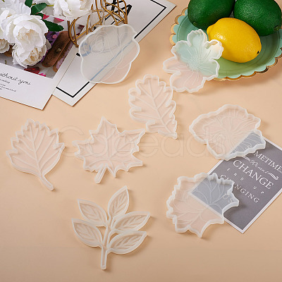 8Pcs 8 Styles Flower & Leaf DIY Cup Mat Silicone Molds DIY-FW0001-25-1