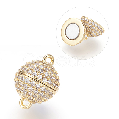 Brass Micro Pave Cubic Zirconia Magnetic Clasps with Loops ZIRC-E120-05G-10mm-NR-1
