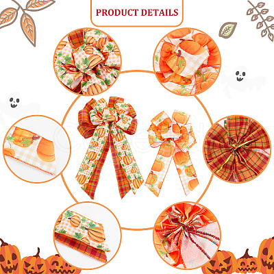 4Pcs 2 Style Pumpkin Pattern Ployester Bowknot Display Decoration DIY-CA0004-37-1