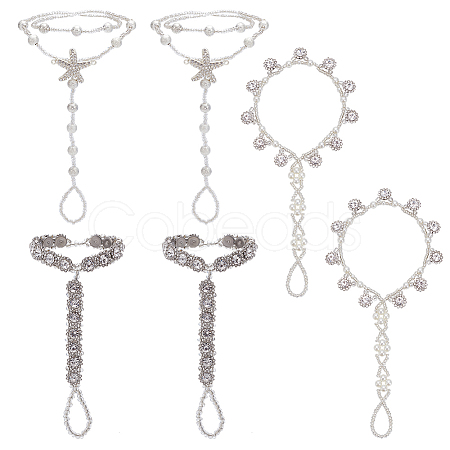 6Pcs 3 Style Clear Resin & ABS Plastic Flower & Starfish Toe Ring Anklets Set AJEW-AN0001-02-1