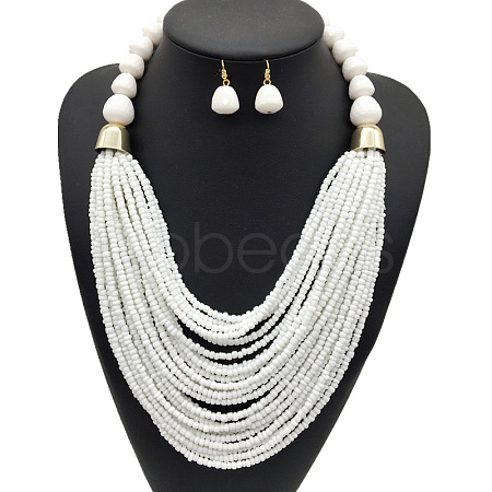 Bohemian Alloy & Resin & Glass Seed Beaded Multilayer Necklaces & Dangle Earrings FS-WG32A45-05-1