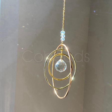 Glass Teardrop & Iron Ring Pendant Decorations PW-WG25982-02-1