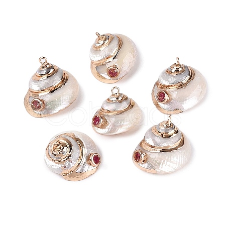 Electroplated Golden Brass Edged Natural Spiral Shell Pendants SSHEL-Q101-05-1