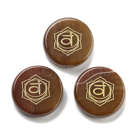 Natural Carnelian Flat Round with Chakra Sign Figurines Display Decorations DJEW-K025-01E-1