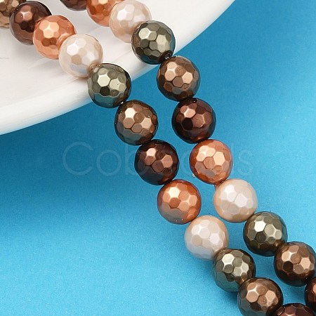 Faceted Round Shell Pearl Beads Strands BSHE-XCP0001-42-1