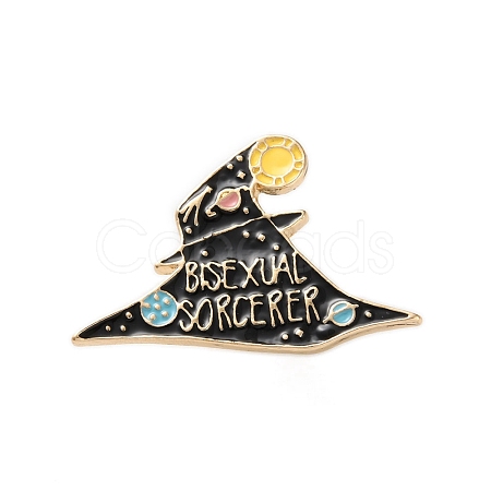 Gothic Witch Hat Zinc Alloy Black Enamel Pin Brooches JEWB-D070-02G-03-1