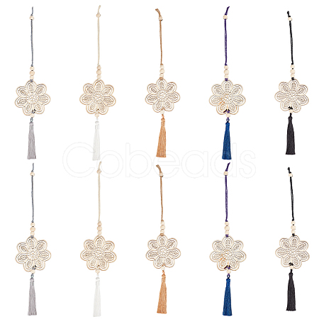 10Pcs 5 Colors Flower Wood Pendant Decoration HJEW-DR00097-1