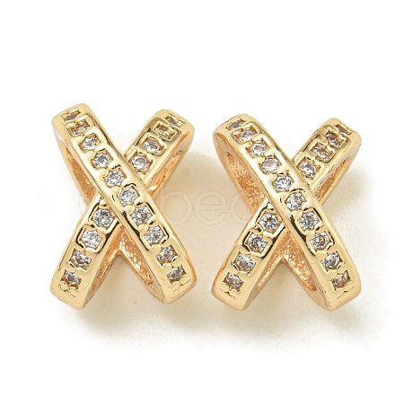 Letter X Rack Plating Brass Micro Pave Cubic Zirconia European Beads KK-K386-15G-1