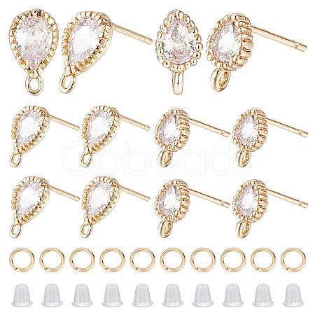 12Pcs 2 Style Brass Stud Earring Findings KK-CN0001-92-1