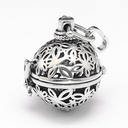 Rack Plating Brass Hollow Round with Butterfly Cage Pendants KK-M181-15AS-1