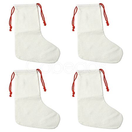 Linen Heat Transfer Christmas Stocking Pendant Decorations AJEW-YWC0001-09-1