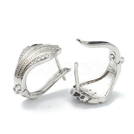 Shell Shape Brass Micro Pave Clear Cubic Zirconia Hoop Earring Findings with Latch Back Closure EJEW-A058-24P-1