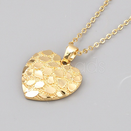 Valentine's Day Brass Textured Heart Pendant Cable Chain Necklaces for Women NJEW-WH0020-86C-1