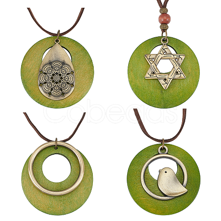 4Pcs 4 Styles Tibetan Style Alloy Pendant Necklaces Set with Faux Suede Cords NJEW-AN0001-73-1