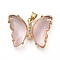 Brass Micro Pave Clear Cubic Zirconia Pendants, with Glass, Butterfly, Golden, Misty Rose, 20x26.5x5mm