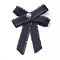 Polyester Brooch, with Glass Pearl and Iron Findings, Bowknot, Black, 95~100x67~72mm