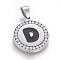 304 Stainless Steel Enamel Pendants, with Cubic Zirconia, Flat Round with Letter, Stainless Steel Color, Clear, Letter.D, 29x25x3mm, Hole: 5.5x8.5mm