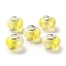 Two Tone Resin European Beads, Rondelle Large Hole Beads, with Platinum Tone Alloy Double Cores, Yellow, 14x9mm, Hole: 5mm