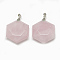 Natural Rose Quartz Pendants, with Brass Findings, Hexagon, Platinum, 28x25x9.5mm, Hole: 4mm