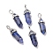 Natural Blue Sesame Jasper Pointed Pendants, Faceted, with Platinum Tone Brass Findings, Lead free & Cadmium Free, Dyed, Bullet, 27~30x9~10x7~8mm, Hole: 4x3mm