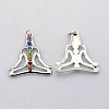 Yoga Jewelry Colorful Human Brass Glass Rhinestone Chakra Pendants KK-N0054-01-1