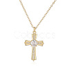 Brass Micro Pave Clear Zirconia Religion Cross Pendant Necklaces for Women WG029CE-01-2