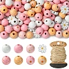 Flower & Round Natural Wooden Beads WOOD-YW001-76-1