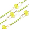 Brass Hexagonal Column Glass Seaded Beaded & Resin Round Beaded Link Chains CHC-G026-01G-1