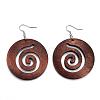 Trendy Flat Round Wood Dangle Earrings EJEW-F062-C02-2