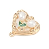 Brass Enamel & Natural Pearl Heart with Flower Connector Charms KK-K351-52G-01-2