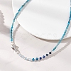 Natural Apatite Faceted Round and Dyed Malaysia Jade & Pearl Beaded Necklaces with Brass Micro Pave Clear Cubic Zirconia Cross NJEW-JN05975-02-1
