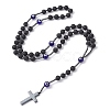 Natural Lava Rock & Synthetic Hematite Rosary Bead Necklaces NJEW-JN04460-3