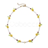 3Pcs 3 Colors Faceted Round Natural Red Jasper & Dyed White Jade & Agate & Flower Handmade Millefiori Glass & Glass Seed Beaded Necklaces for Women NJEW-MZ00150-4