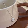 925 Sterling Silver Synthetic White Opal Oval Pendant Cable Chain Necklaces for Women FS-WG862D3-02-1