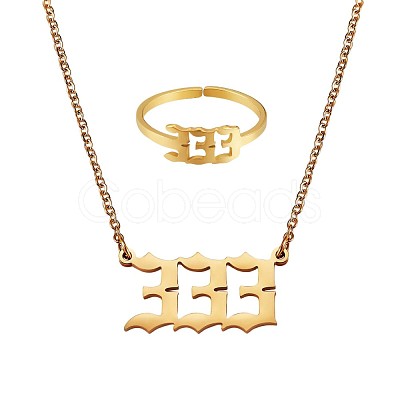 Number Pendant Necklace & Open Cuff Ring JX197A-1