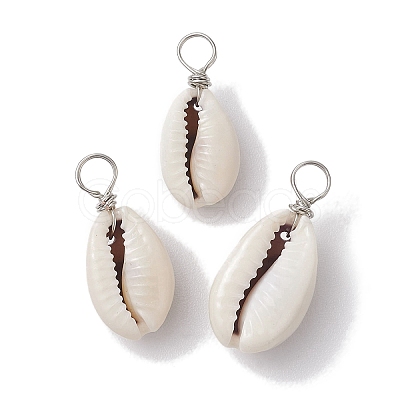 Natural Cowrie Shell Pendants PALLOY-JF02681-02-1